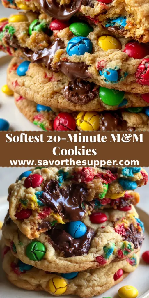Soft-Batch Mini M&M Chocolate Chip Cookies: The Ultimate Gooey Recipe 4 A stack of thick, pillowy soft-batch mini m&m chocolate chip cookies on an off-white plate with a gooey underbaked center visible.