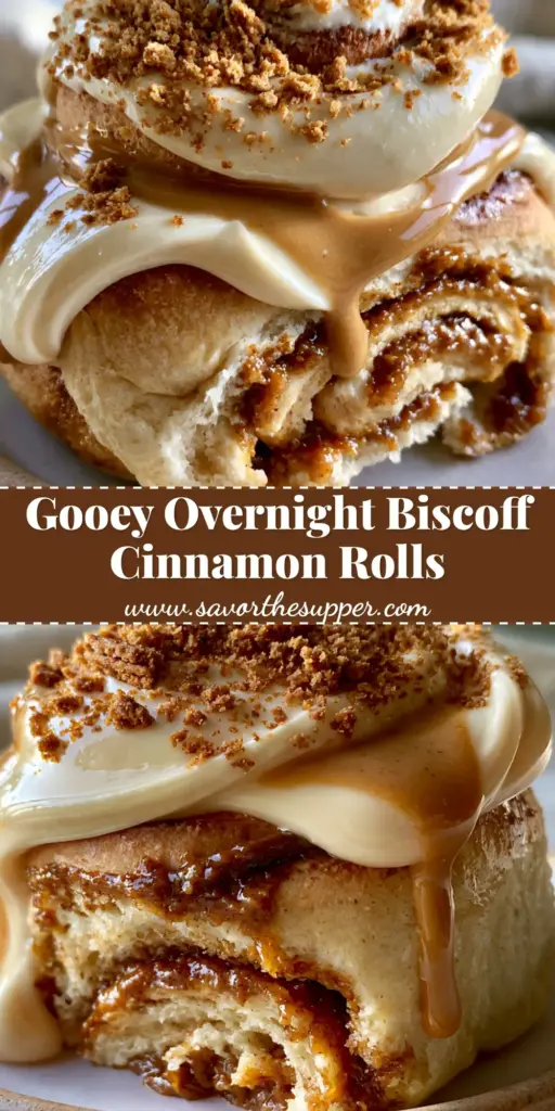 Biscoff Cinnamon Rolls with Caramelized Cookie Butter Swirl 4 A close up of a Biscoff Cinnamon Roll with glossy cream cheese icing and cookie butter drizzle on a plate. (Biscoff Cinnamon Rolls)