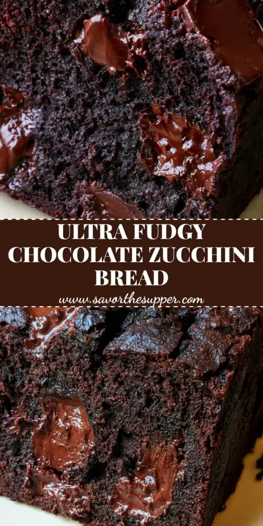 A thick, decadent slice of dark chocolate zucchini bread with melted semi-sweet chocolate chunks and flaky sea salt on a rustic linen. (chocolate zucchini bread)