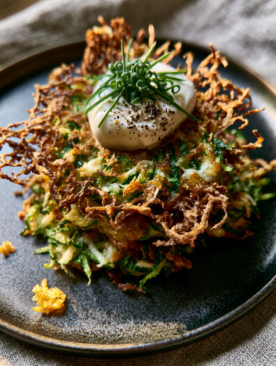 Zucchini Fritters Recipe: The Ultimate Guide to Crispy, Golden, and Lacy Perfection 3 Close-up of golden brown zucchini fritters showing vibrant green shreds and melted parmesan flecks. (Zucchini fritters recipe)