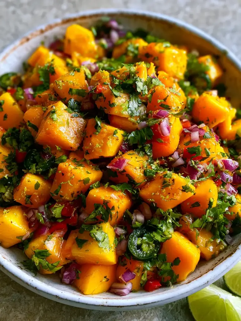 Mango Salsa Recipe: The Ultimate Fresh & Vibrant Summer Topper 2 A handheld smartphone photo of a Mango Salsa Recipe with bright orange mango, purple onion, and emerald cilantro in golden hour light.