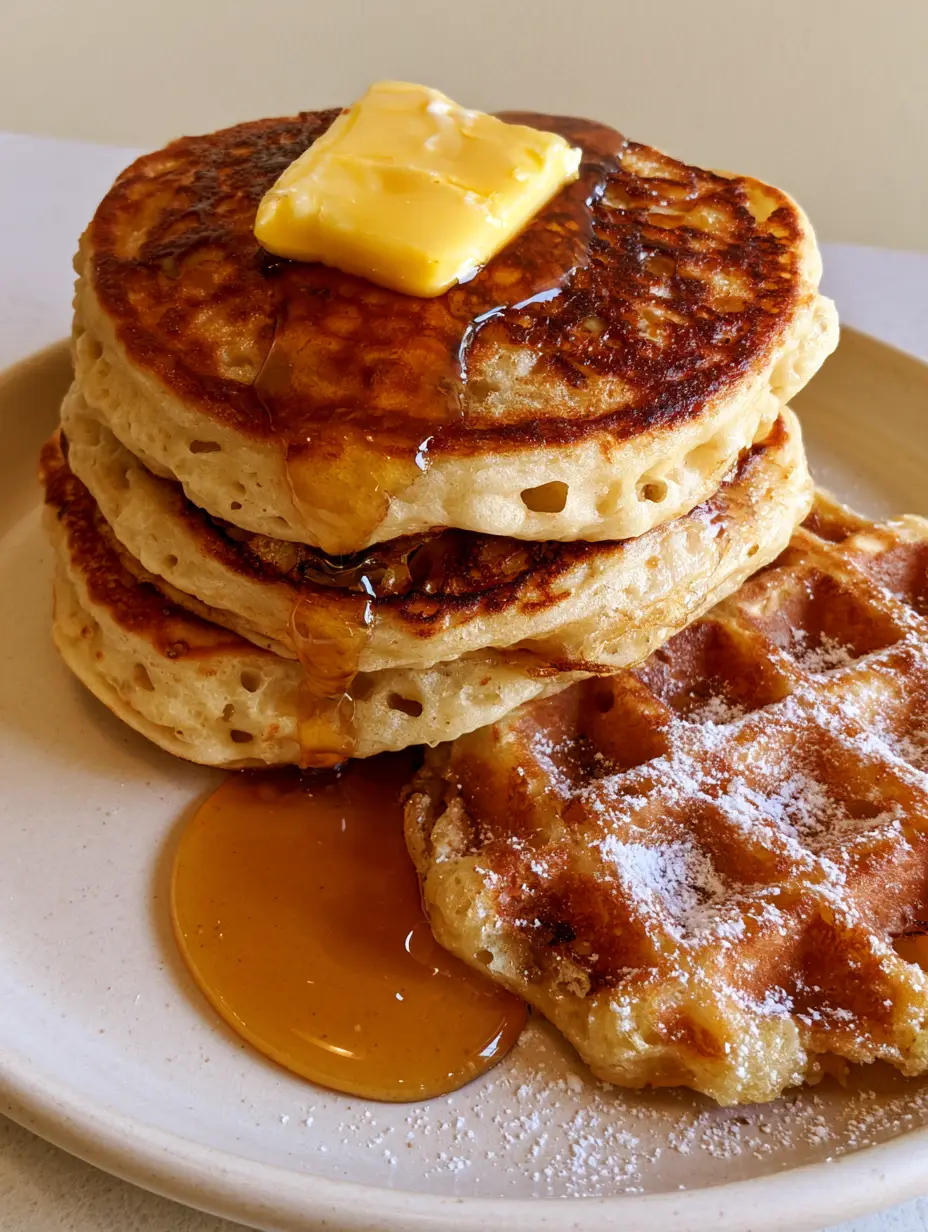 Close up of airy porous edges of a buttermilk pancake stack, part of our pancake and waffle wall art guide.
