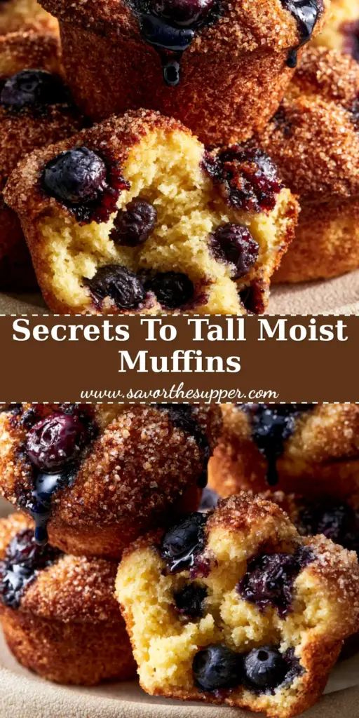 Muffins Recipe: The Secret to Tall, Bakery-Style Blueberry Domes 4 A stack of bakery-style blueberry muffins with sparkling sugar crusts and bursting berries. (muffins recipe)