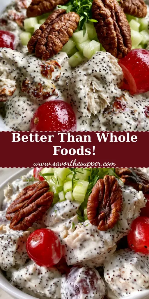 Sonoma Chicken Salad: The Ultimate Creamy Recipe with Grapes and Pecans 4 A bright overhead shot of Sonoma chicken salad with creamy dressing, red grapes, and pecans in a white bowl.