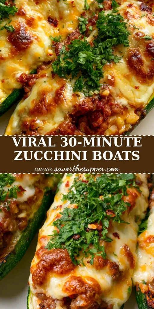 Zucchini Boat Masterclass: Roasted Beef and Bubbly Double-Cheese Boats 4 A top-down macro shot of three roasted Zucchini boats filled with browned ground beef and topped with bubbly melted mozzarella and sharp cheddar cheese on a grey stone surface.
