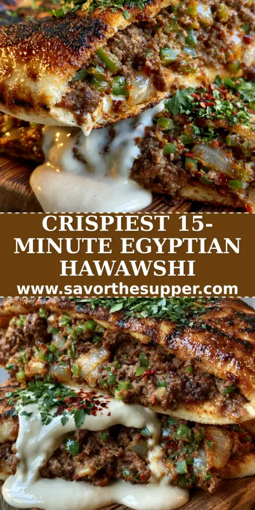 Egyptian Hawawshi: The Ultimate Crispy Meat-Stuffed Pita Recipe 4 A stack of two crispy Egyptian Hawawshi halves on a wooden board with tahini sauce dripping and Aleppo flakes. (Egyptian Hawawshi)