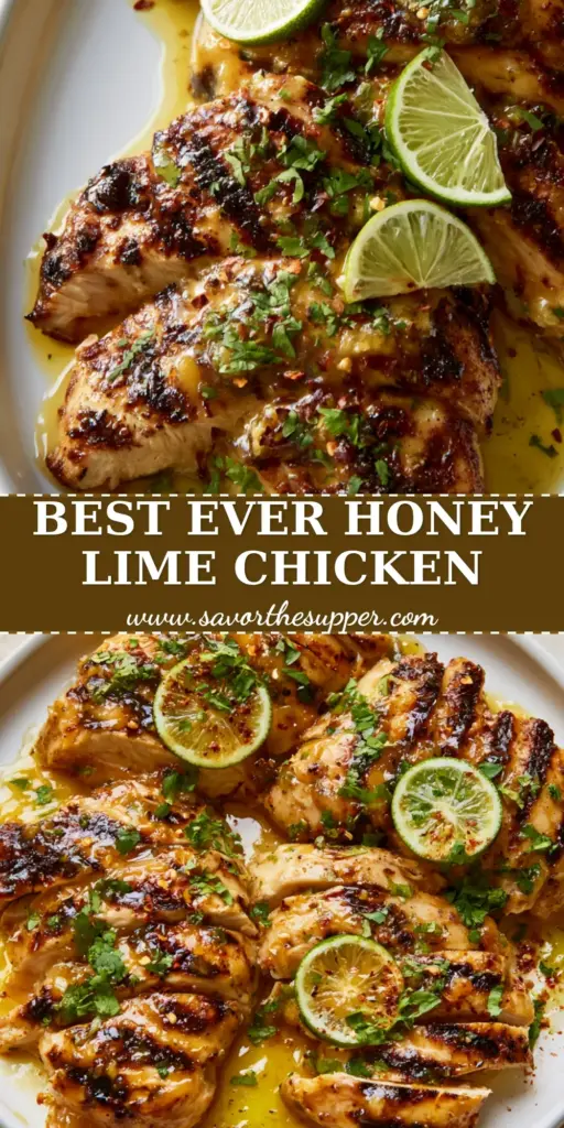 A top-down vertical shot of sliced grilled Honey Lime Chicken on a white ceramic platter with a glowy honey glaze and charred marks.
