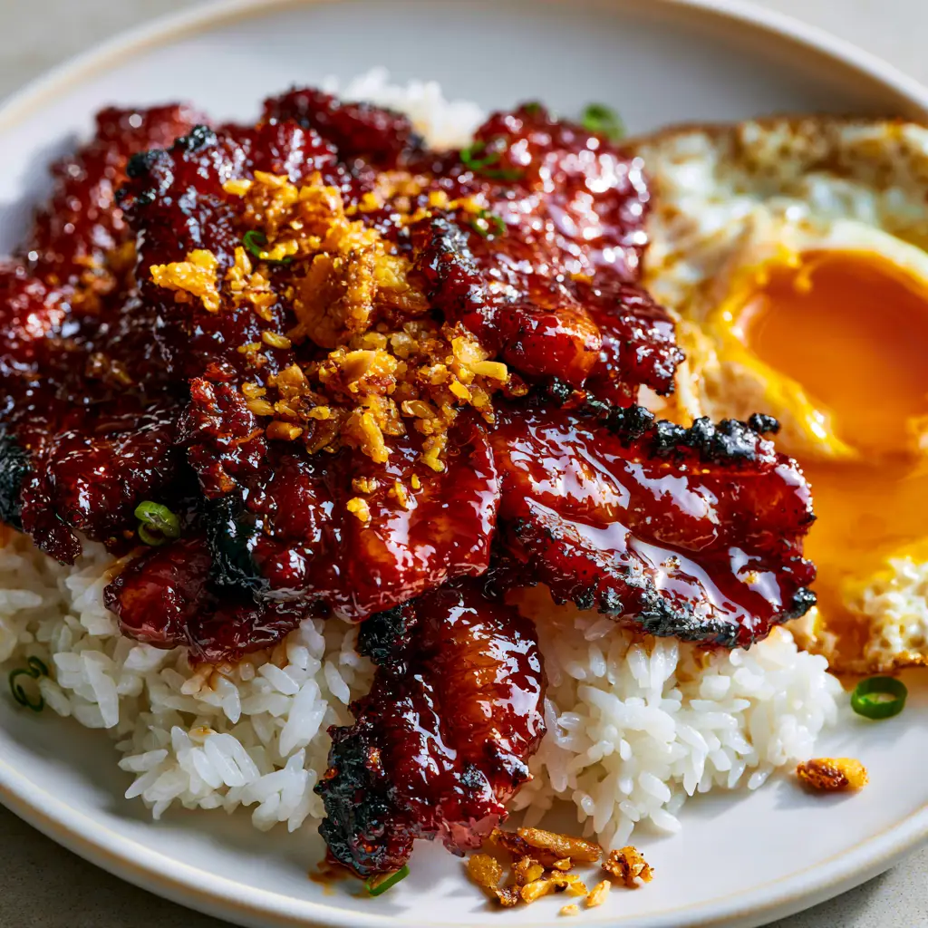 Filipino Pork Tocino: The Ultimate Sticky Mahogany Breakfast Guide 1 Detailed view of charred caramelized edges on filipino pork tocino slices.