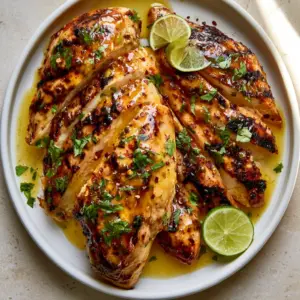 Close up shot of Honey Lime Chicken showing the thick translucent glaze and dark brown grill marks.