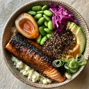 Close-up of seared miso salmon with crispy charred edges and a glossy brown sheen. (Japanese recipes for weight loss)
