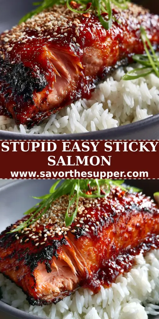 A close-up of a sticky gochujang honey glazed salmon fillet with charred edges on a bed of fluffy jasmine rice with a lime wedge. (gochujang honey glazed salmon)