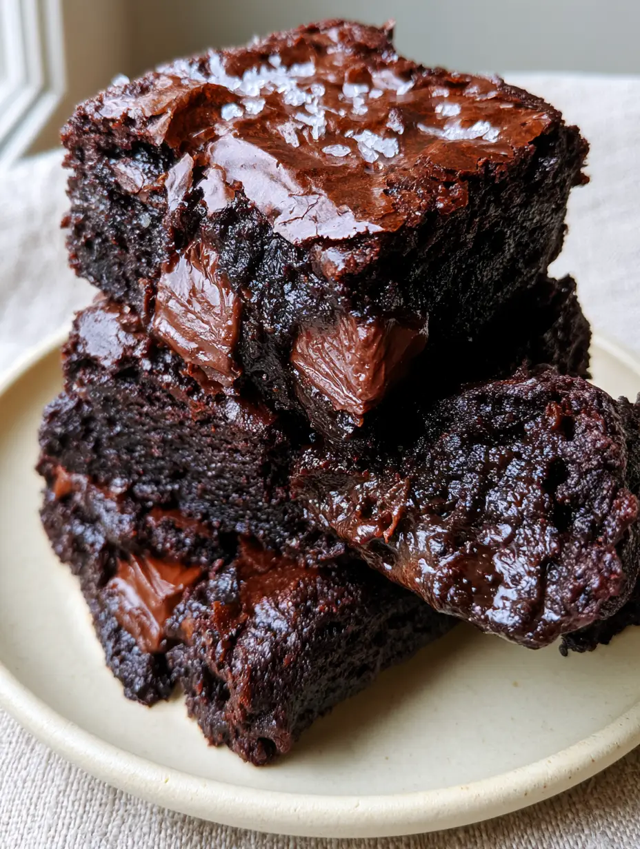 Macro shot of Zucchini Brownies showing the shattered paper-like crust and gooey molten chocolate center.