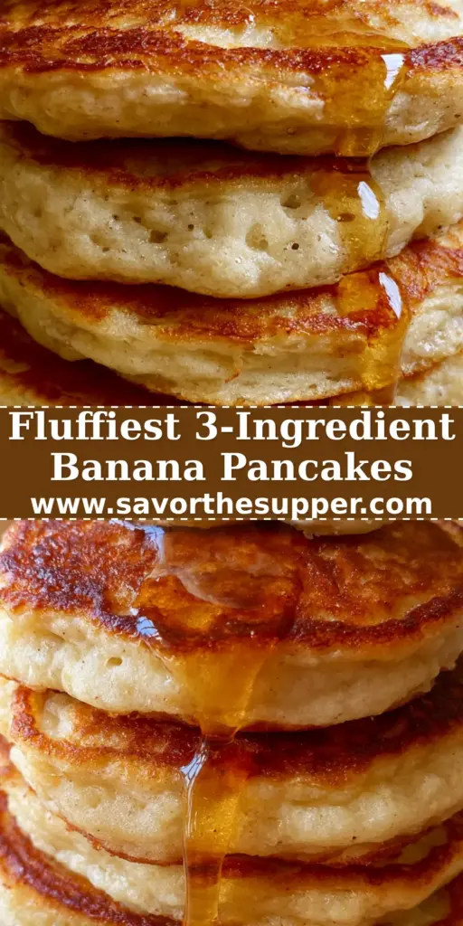 A tall stack of four thick banana pancakes with maple syrup dripping down the side and fresh banana slices on top. (banana pancakes recipe)