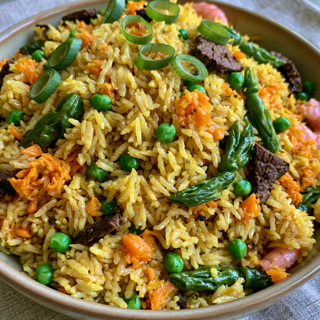 Nigerian Fried Rice Recipe: The Ultimate Guide to Perfect Party-Style Grains 2 Macro photo of Nigerian fried rice recipe showing individual grains of parboiled rice coated in golden seasoning. (Nigerian fried rice recipe)