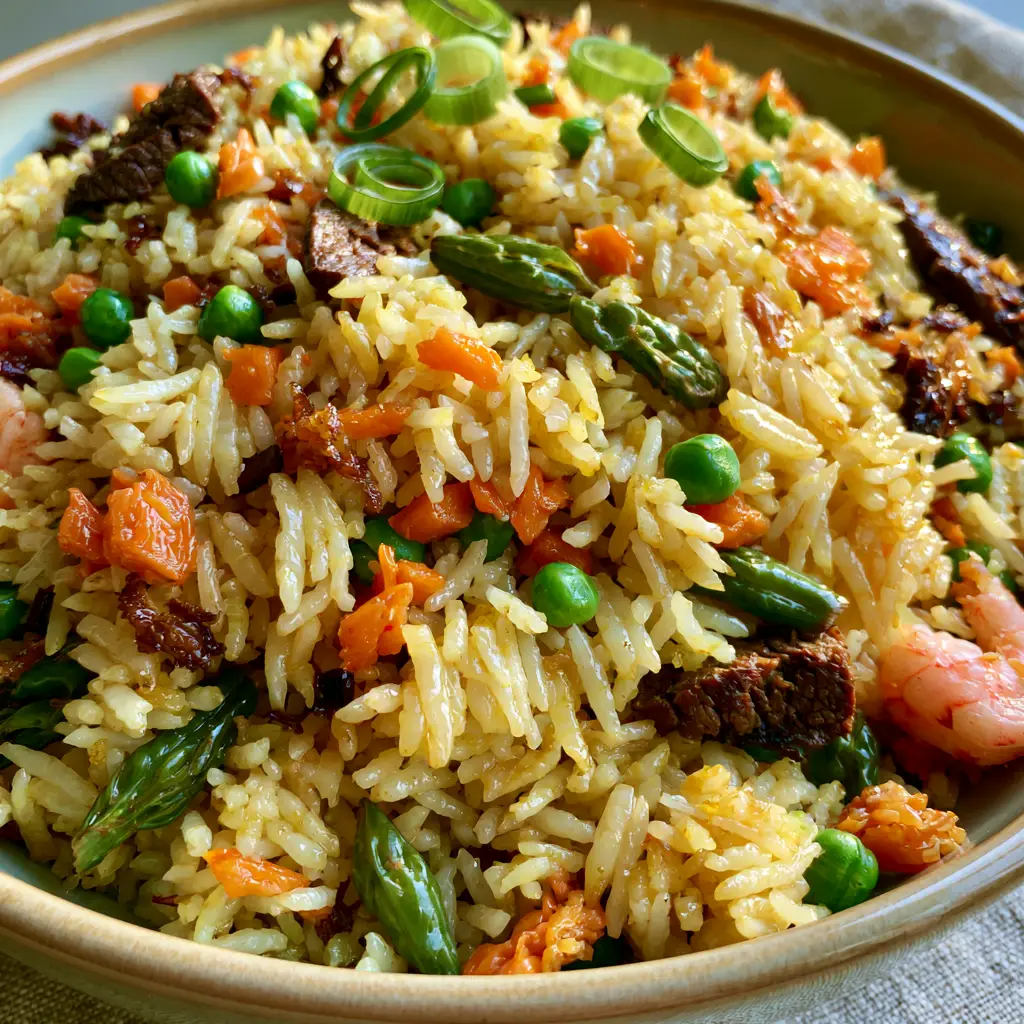 Nigerian Fried Rice Recipe: The Ultimate Guide to Perfect Party-Style Grains 1 Close up of Nigerian fried rice with diced carrots, green peas, and browned beef liver bits. (Nigerian fried rice recipe)