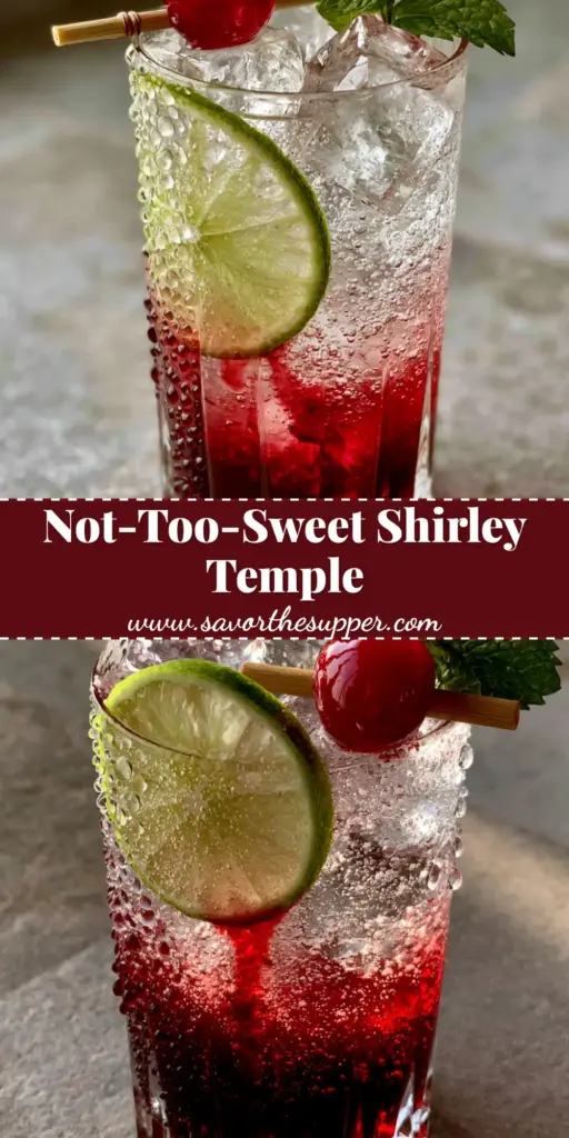 Shirley Temple: The Ultimate Classic Mocktail Recipe 3 A layered Shirley Temple mocktail in a crystal highball glass with a red grenadine base and a maraschino cherry on a bamboo pick.